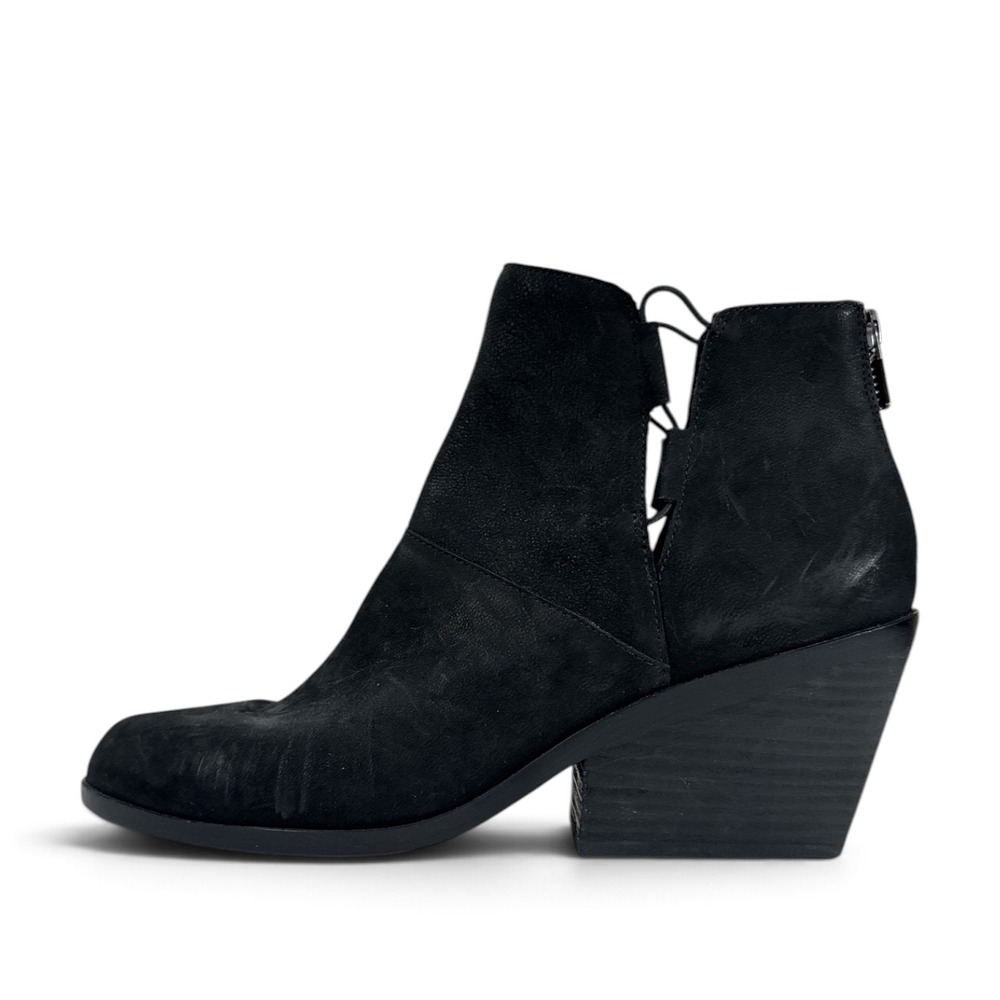 Eileen Fisher Tote Black Suede Ankle Bootie Pointed Toe Wedge Heel Size 10 Italy